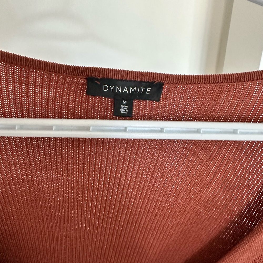 Dynamite Rust-Orange Cropped Button V-Neck Cardigan - Picture 2 of 3